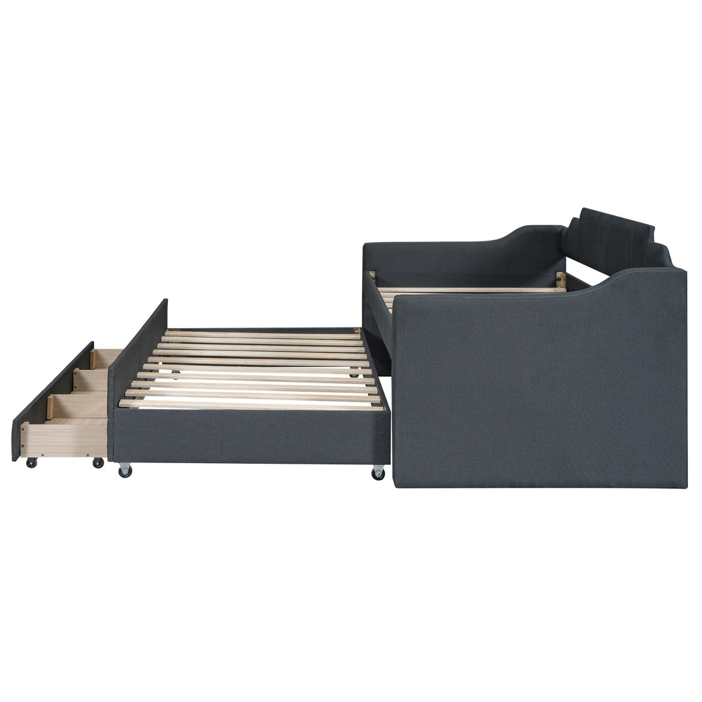 Twin Size Upholstered Daybed With Trundle And Three Storage Drawers