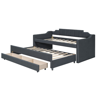 Twin Size Upholstered Daybed With Trundle And Three Storage Drawers