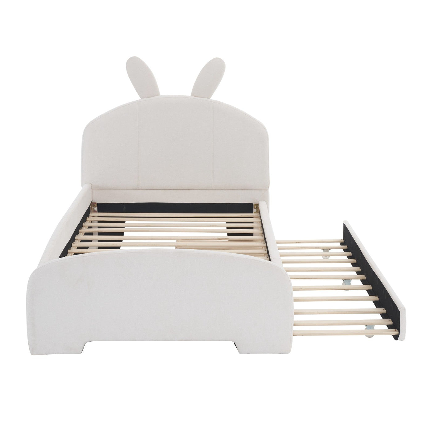 Twin Size Upholstered Platform Bed With Cartoon Ears And Trundle