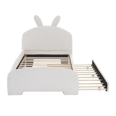 Twin Size Upholstered Platform Bed With Cartoon Ears And Trundle