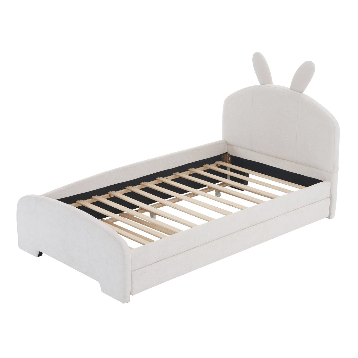 Twin Size Upholstered Platform Bed With Cartoon Ears And Trundle