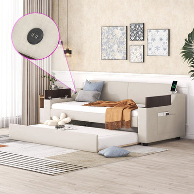 Twin Size Daybed With Storage Trundle Arms And USB Port Design