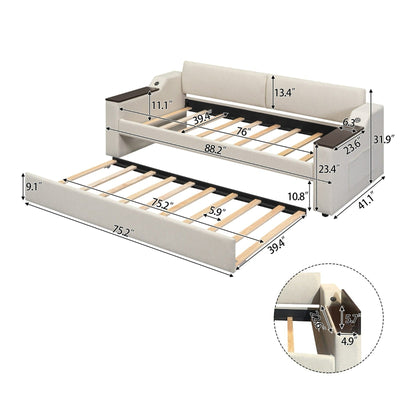 Twin Size Daybed With Storage Trundle Arms And USB Port Design