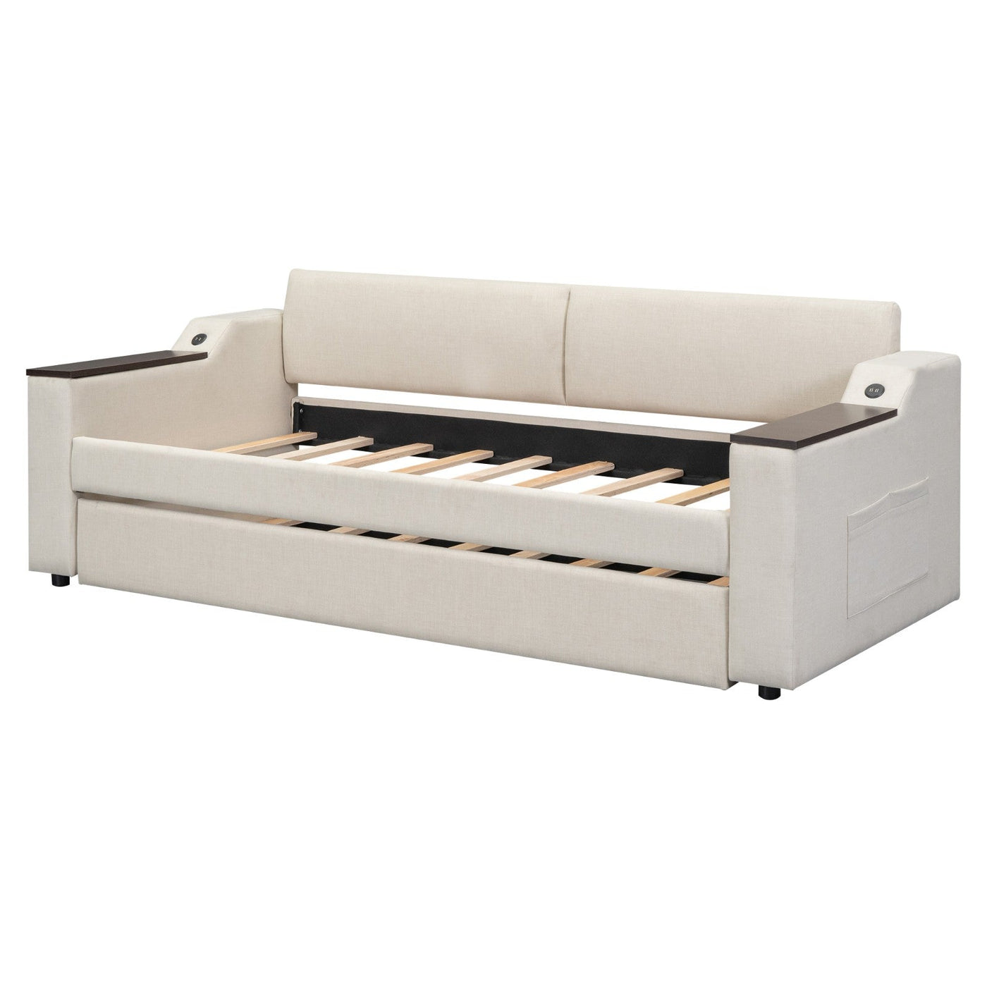 Twin Size Daybed With Storage Trundle Arms And USB Port Design