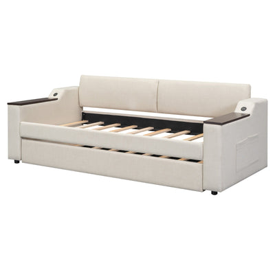 Twin Size Daybed With Storage Trundle Arms And USB Port Design