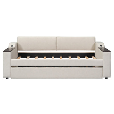 Twin Size Daybed With Storage Trundle Arms And USB Port Design