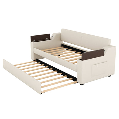 Twin Size Daybed With Storage Trundle Arms And USB Port Design
