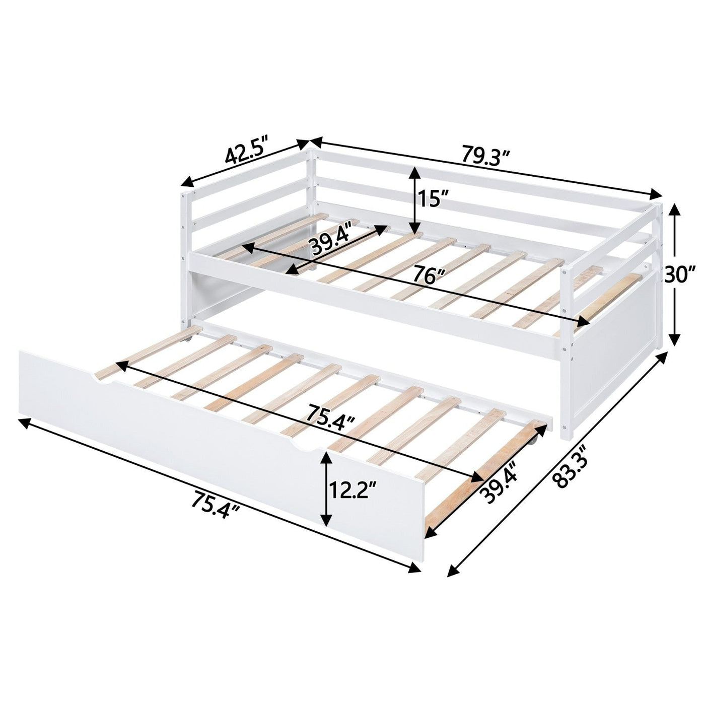 Twin Size Wood Daybed With Trundle Storage And Durable Frame