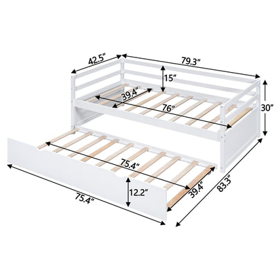 Twin Size Wood Daybed With Trundle Storage And Durable Frame