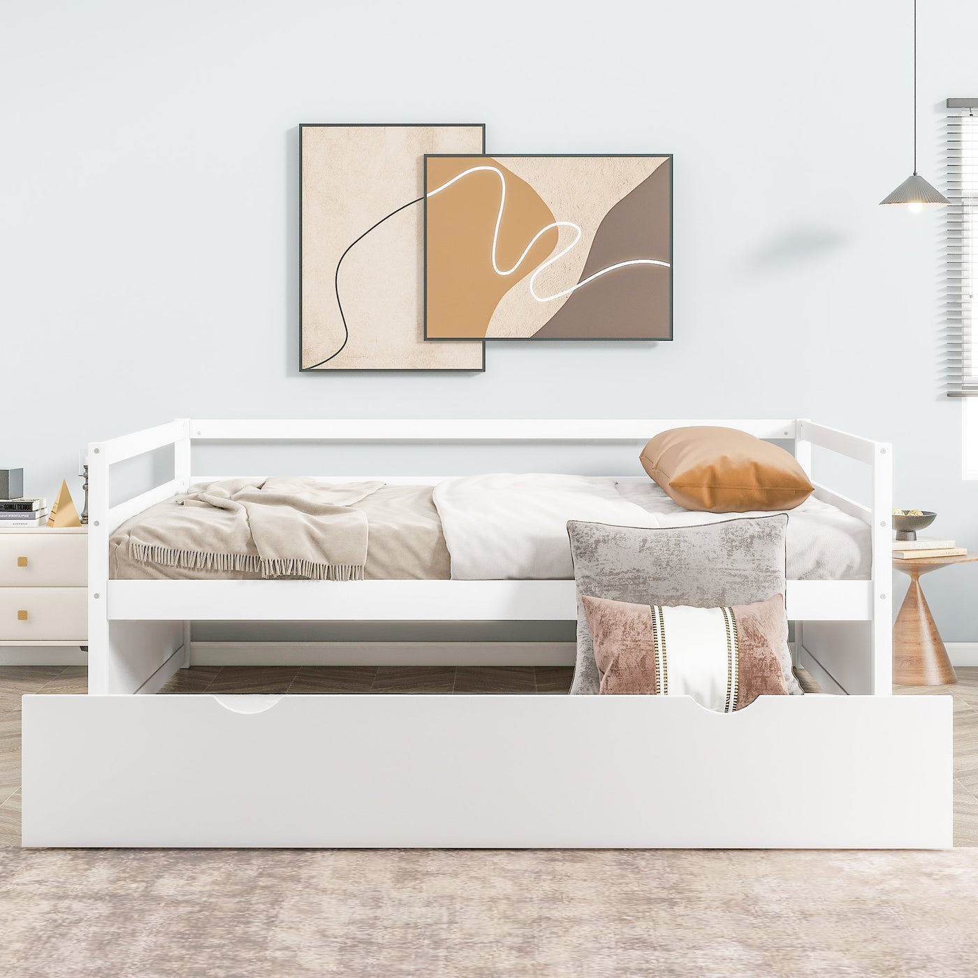 Twin Size Wood Daybed With Trundle Storage And Durable Frame