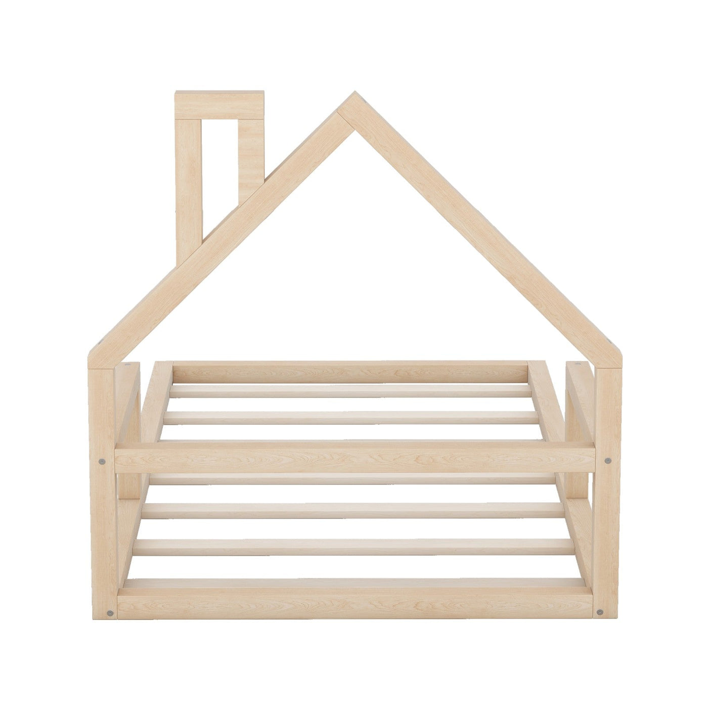 Twin Size Wood Floor Bed With Natural House Shaped Headboard