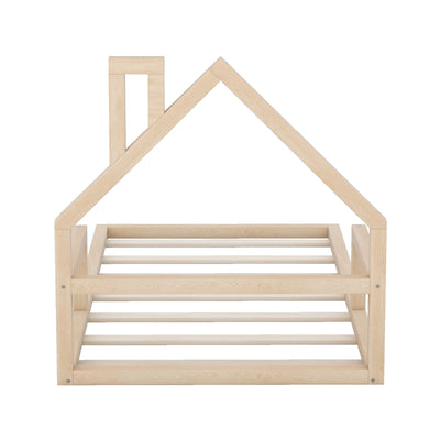 Twin Size Wood Floor Bed With Natural House Shaped Headboard