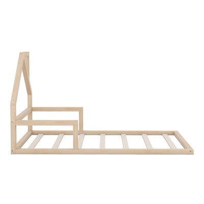 Twin Size Wood Floor Bed With Natural House Shaped Headboard