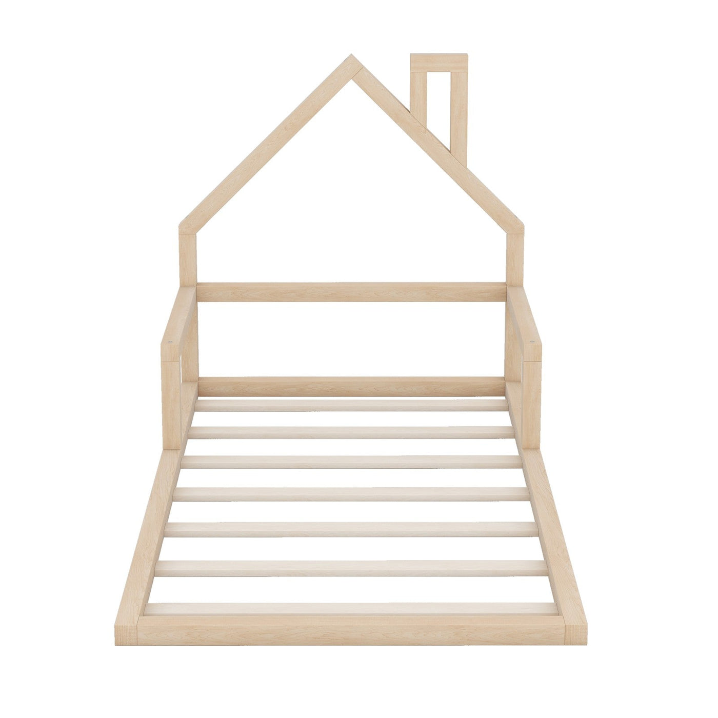 Twin Size Wood Floor Bed With Natural House Shaped Headboard