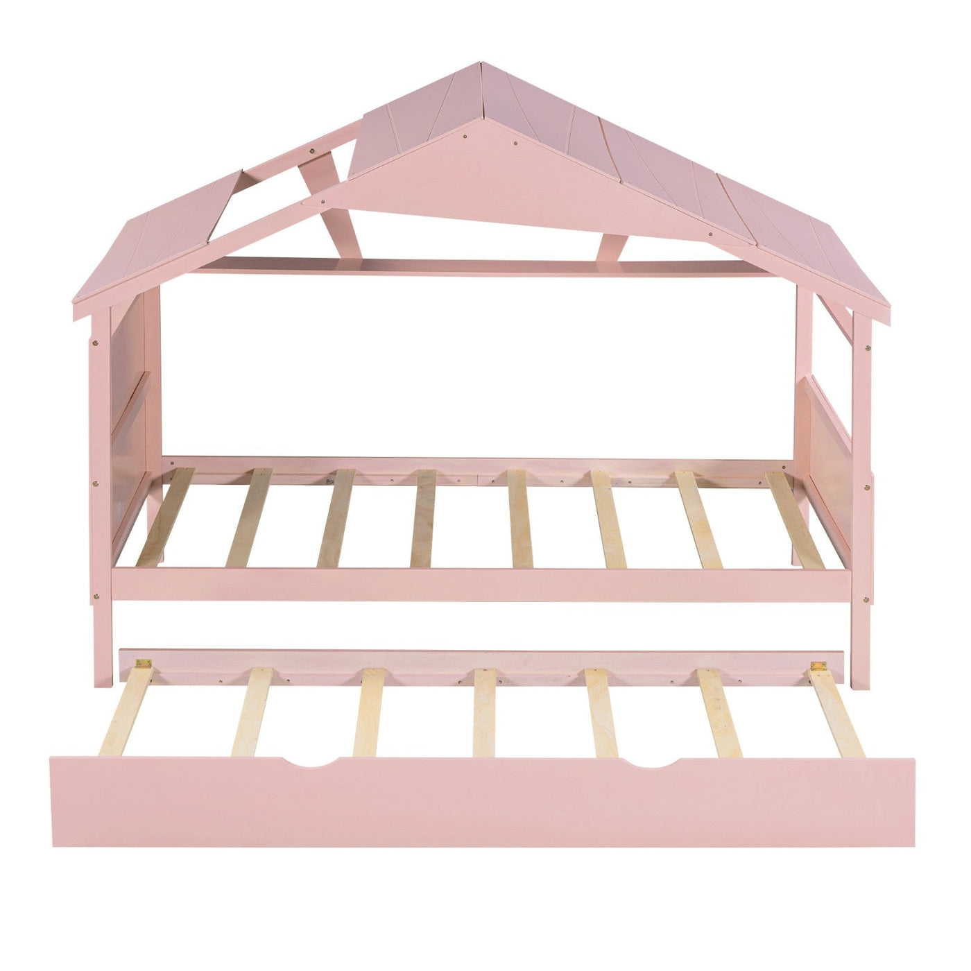 Twin Size Wood House Bed With Trundle And Storage Drawers