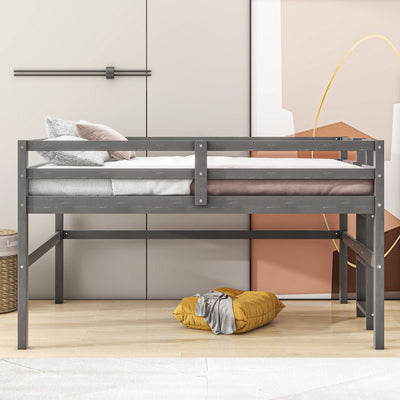 Twin Size Wood Loft Bed With Sturdy Side Ladder For Kids