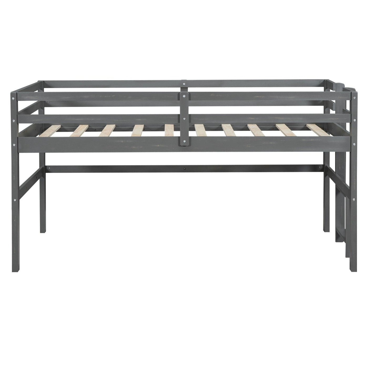 Twin Size Wood Loft Bed With Sturdy Side Ladder For Kids