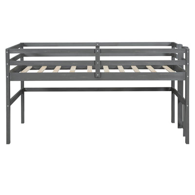 Twin Size Wood Loft Bed With Sturdy Side Ladder For Kids