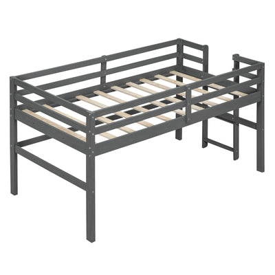 Twin Size Wood Loft Bed With Sturdy Side Ladder For Kids