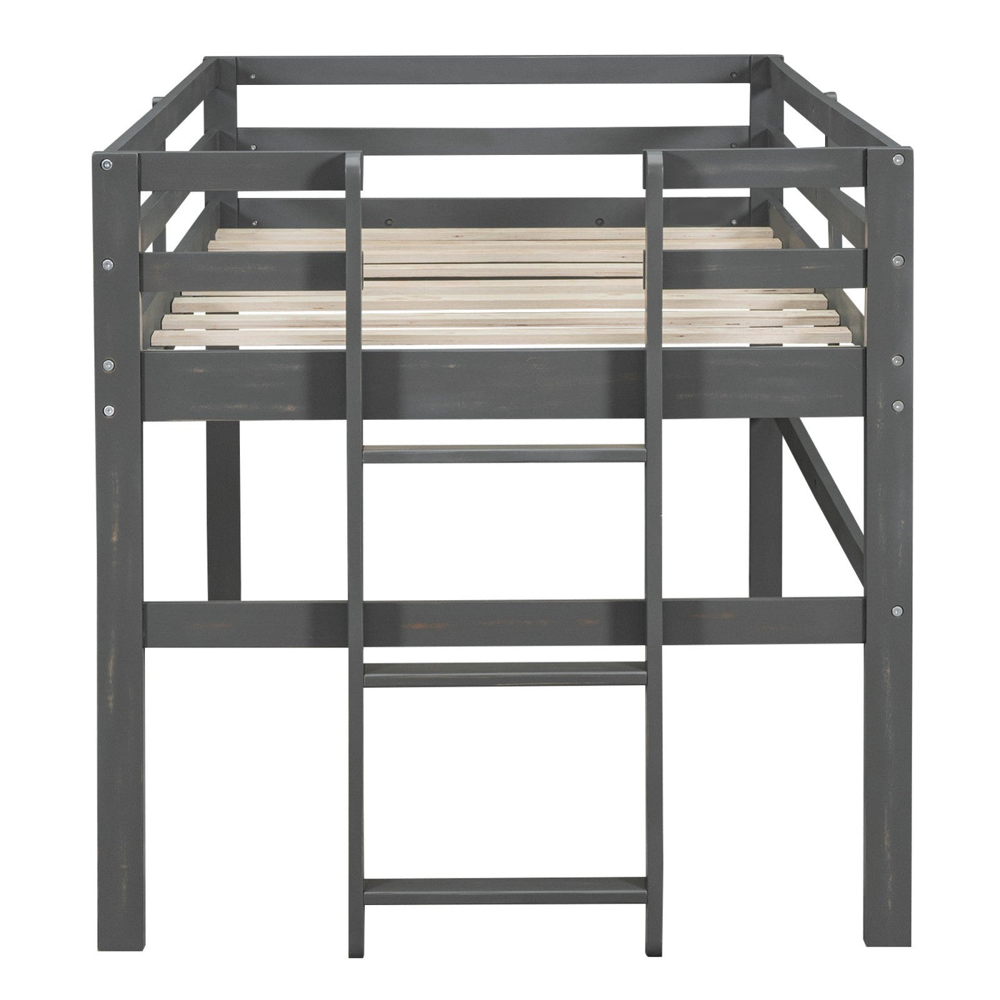 Twin Size Wood Loft Bed With Sturdy Side Ladder For Kids