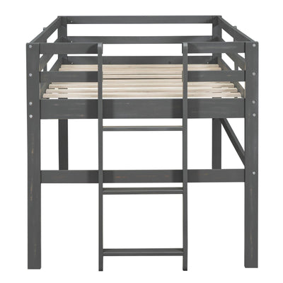 Twin Size Wood Loft Bed With Sturdy Side Ladder For Kids