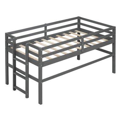 Twin Size Wood Loft Bed With Sturdy Side Ladder For Kids