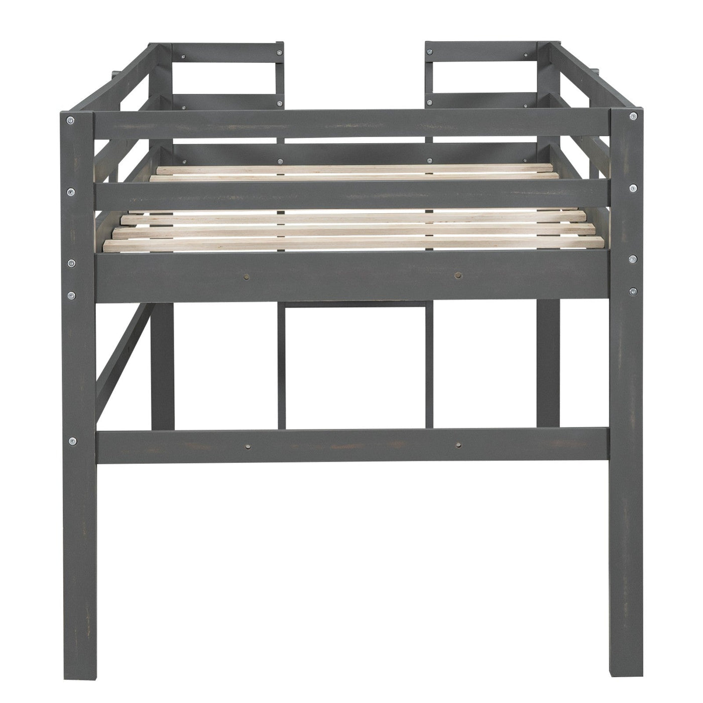 Twin Size Wood Loft Bed With Sturdy Side Ladder For Kids