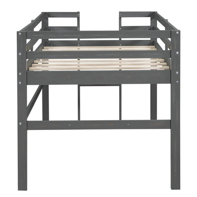 Twin Size Wood Loft Bed With Sturdy Side Ladder For Kids
