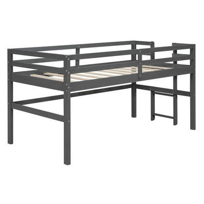 Twin Size Wood Loft Bed With Sturdy Side Ladder For Kids