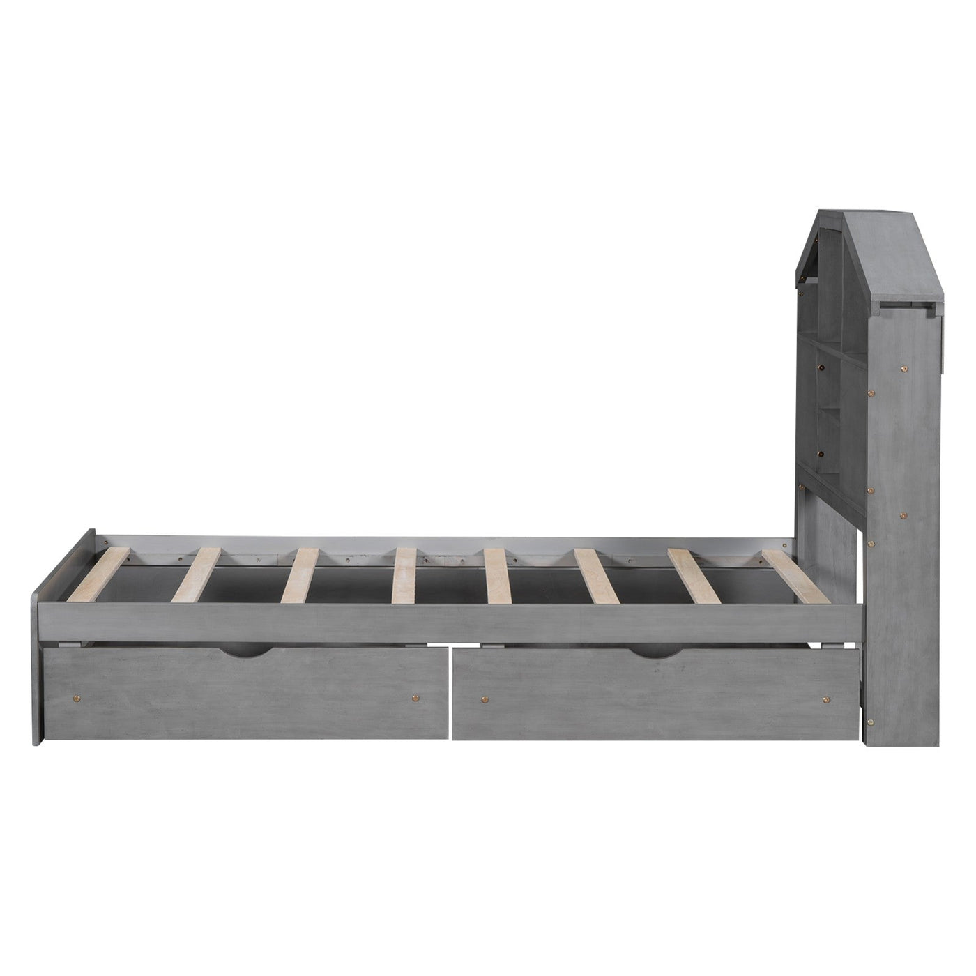 Twin Size Wood Platform Bed With House Storage Headboard And Drawers