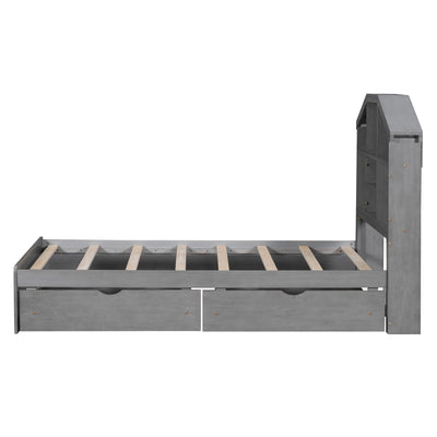 Twin Size Wood Platform Bed With House Storage Headboard And Drawers