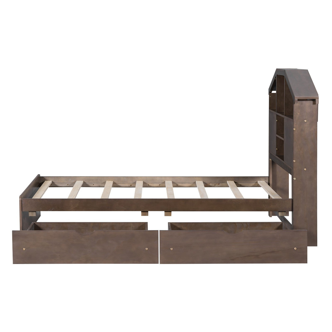 Twin Size Wood Platform Bed With House Storage Headboard And Drawers