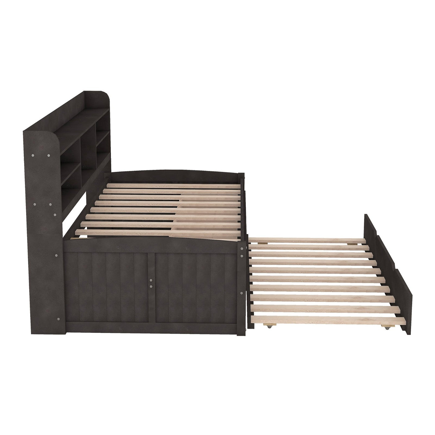 Twin Size Wooden Captain Bed With Storage Drawers And Trundle