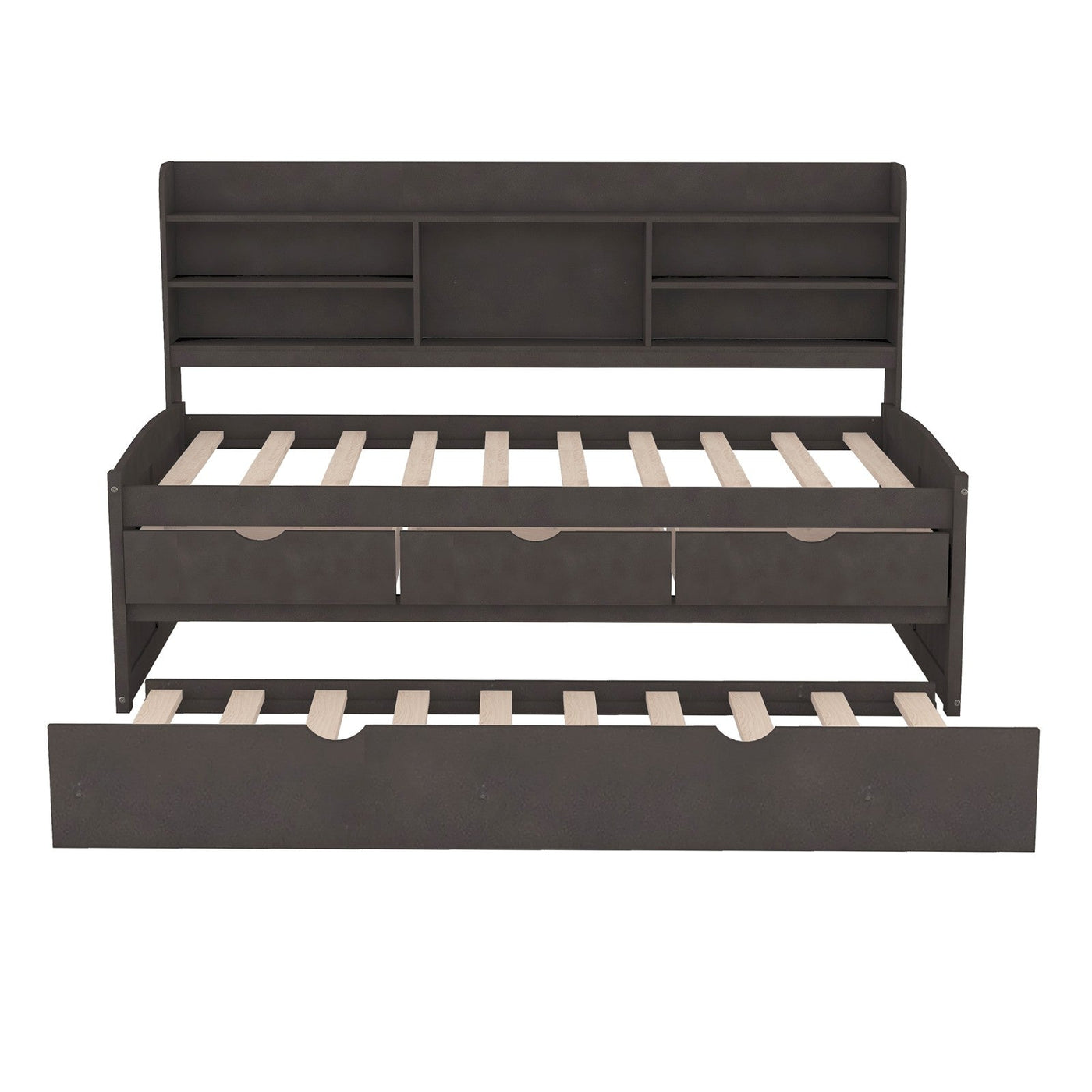 Twin Size Wooden Captain Bed With Storage Drawers And Trundle