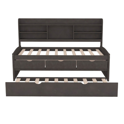Twin Size Wooden Captain Bed With Storage Drawers And Trundle