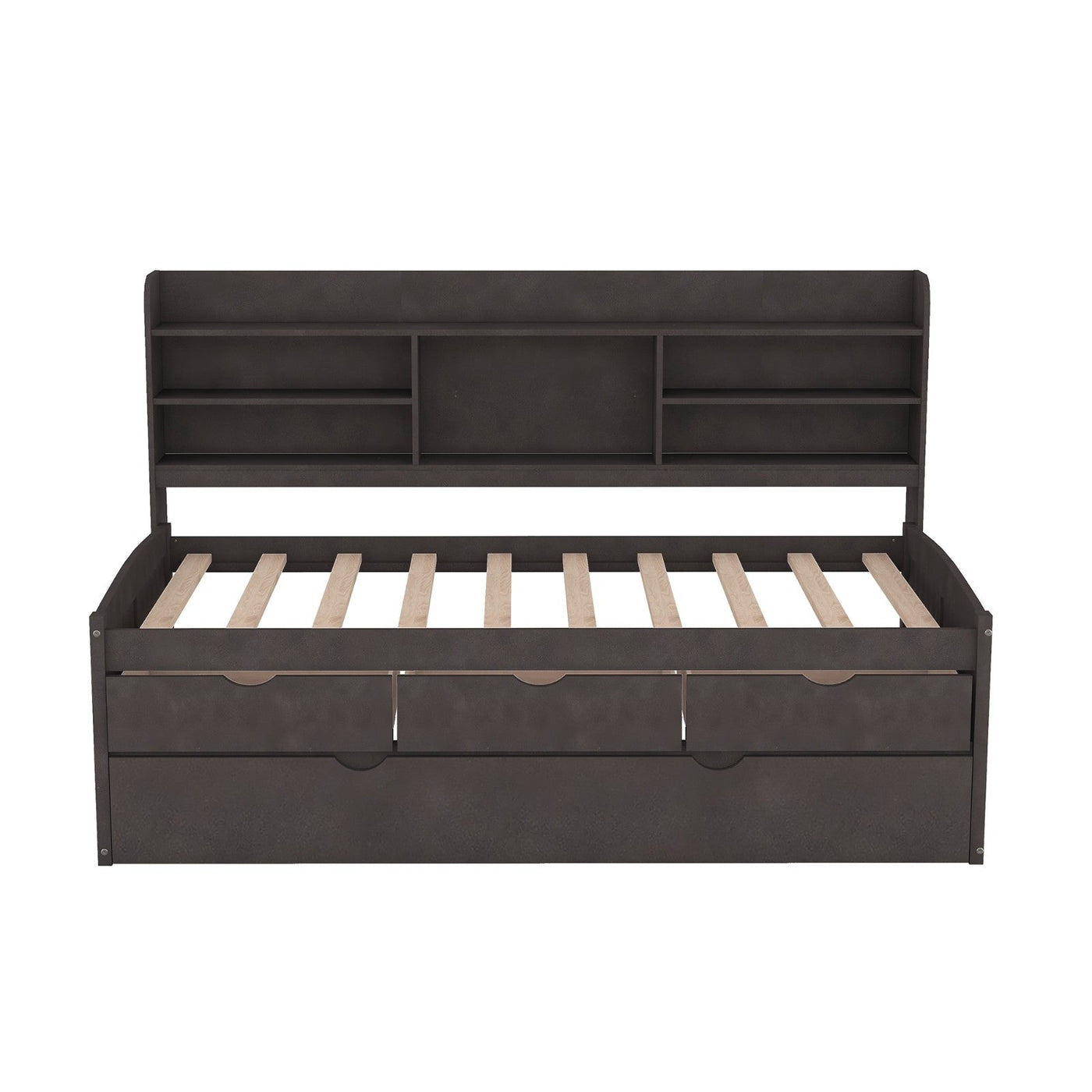 Twin Size Wooden Captain Bed With Storage Drawers And Trundle