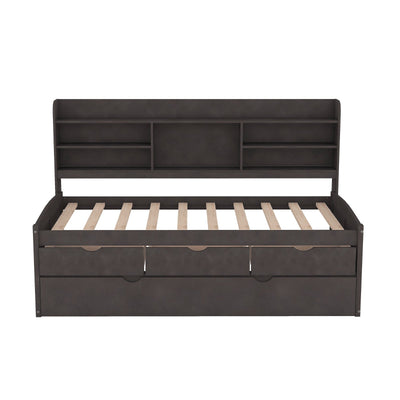 Twin Size Wooden Captain Bed With Storage Drawers And Trundle