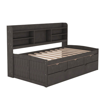 Twin Size Wooden Captain Bed With Storage Drawers And Trundle