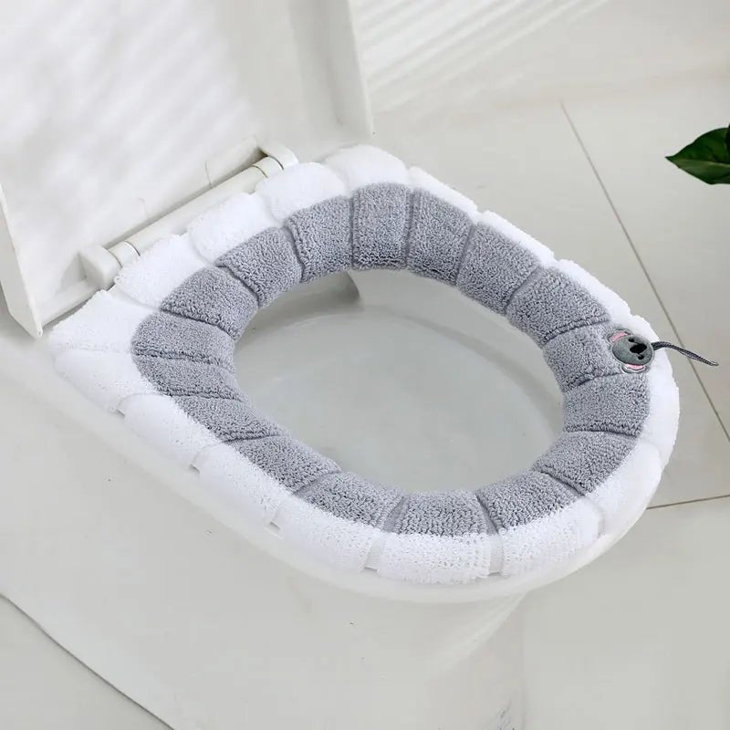 Universal Thick Toilet Seat Cover Soft Warm Washable Coral Fleece Mat