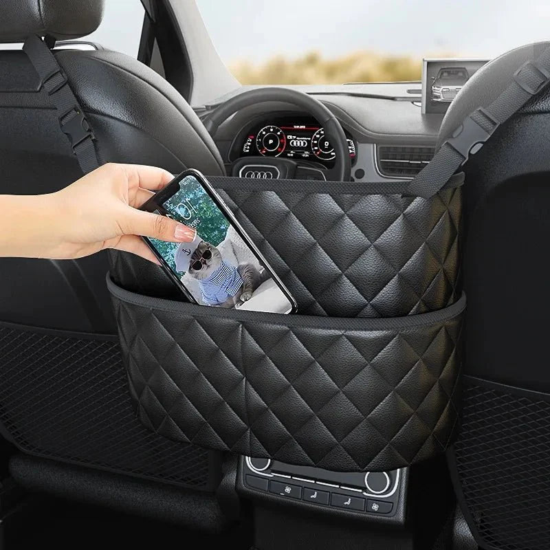 Leather Car Seat Organizer Large Capacity Storage Pocket Bag