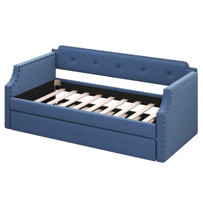 Upholstered Daybed With Trundle And Wood Slat Support Sofa Bed
