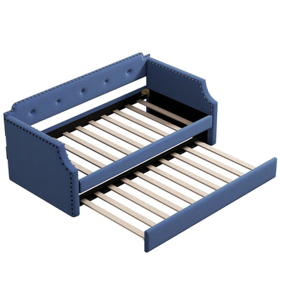 Upholstered Daybed With Trundle And Wood Slat Support Sofa Bed
