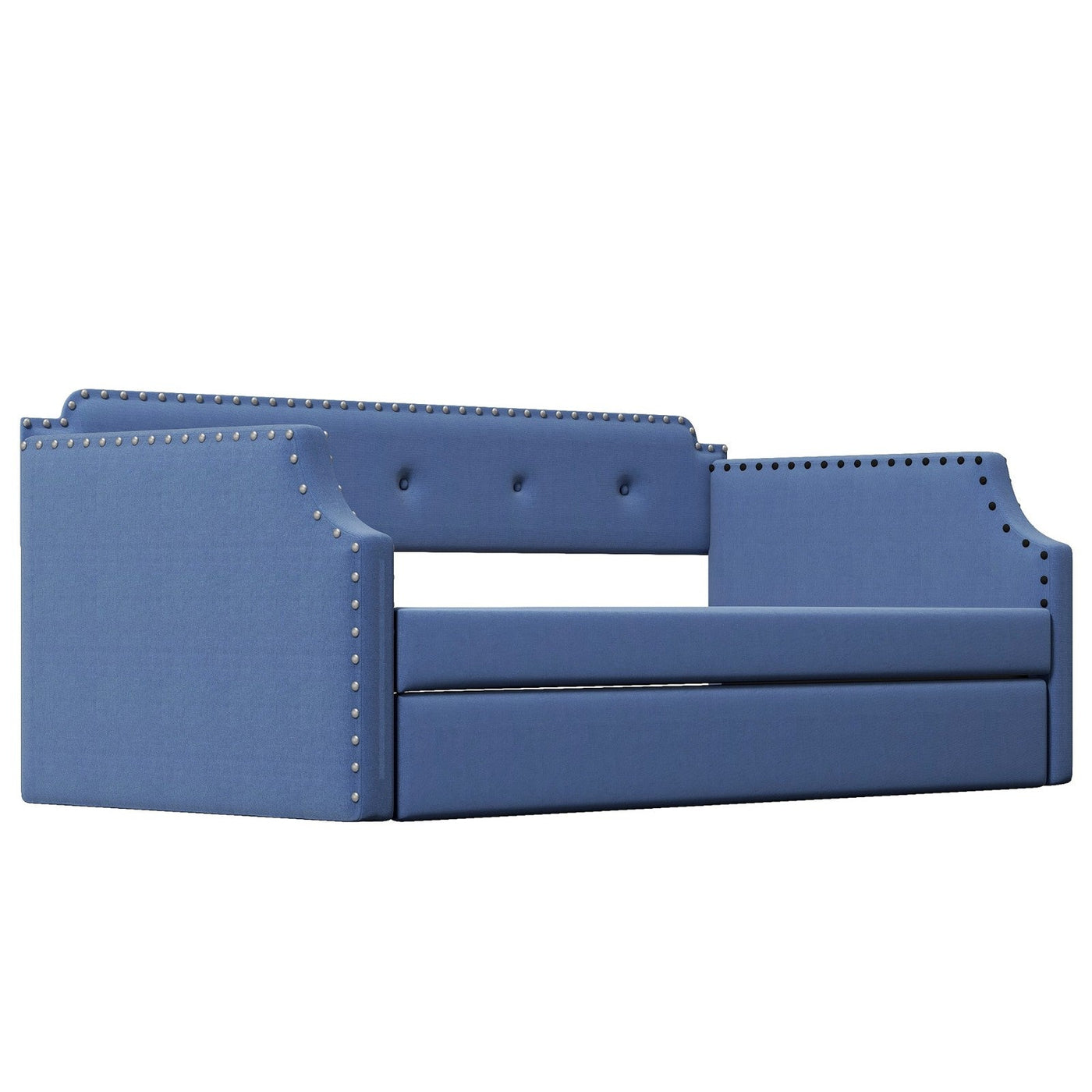Upholstered Daybed With Trundle And Wood Slat Support Sofa Bed