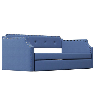 Upholstered Daybed With Trundle And Wood Slat Support Sofa Bed