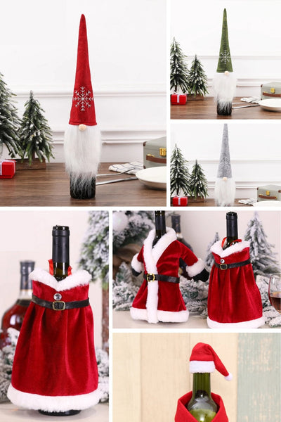 Velvet Christmas Wine Bottle Cover Set For Festive Holiday Décor