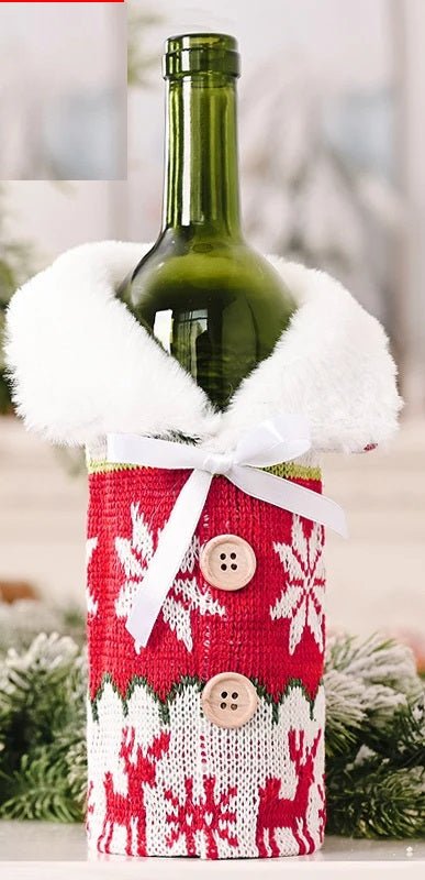 Velvet Christmas Wine Bottle Cover Set For Festive Holiday Décor