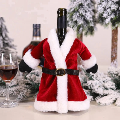 Velvet Christmas Wine Bottle Cover Set For Festive Holiday Décor