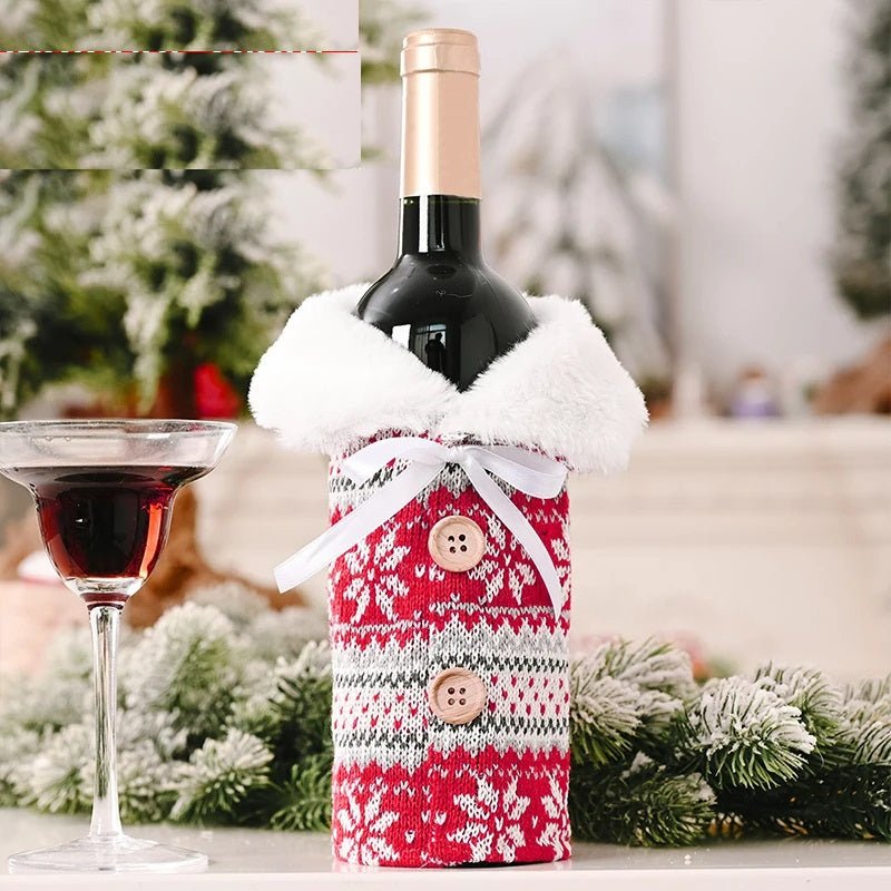 Velvet Christmas Wine Bottle Cover Set For Festive Holiday Décor