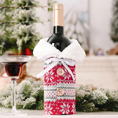 Velvet Christmas Wine Bottle Cover Set For Festive Holiday Décor