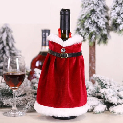 Velvet Christmas Wine Bottle Cover Set For Festive Holiday Décor
